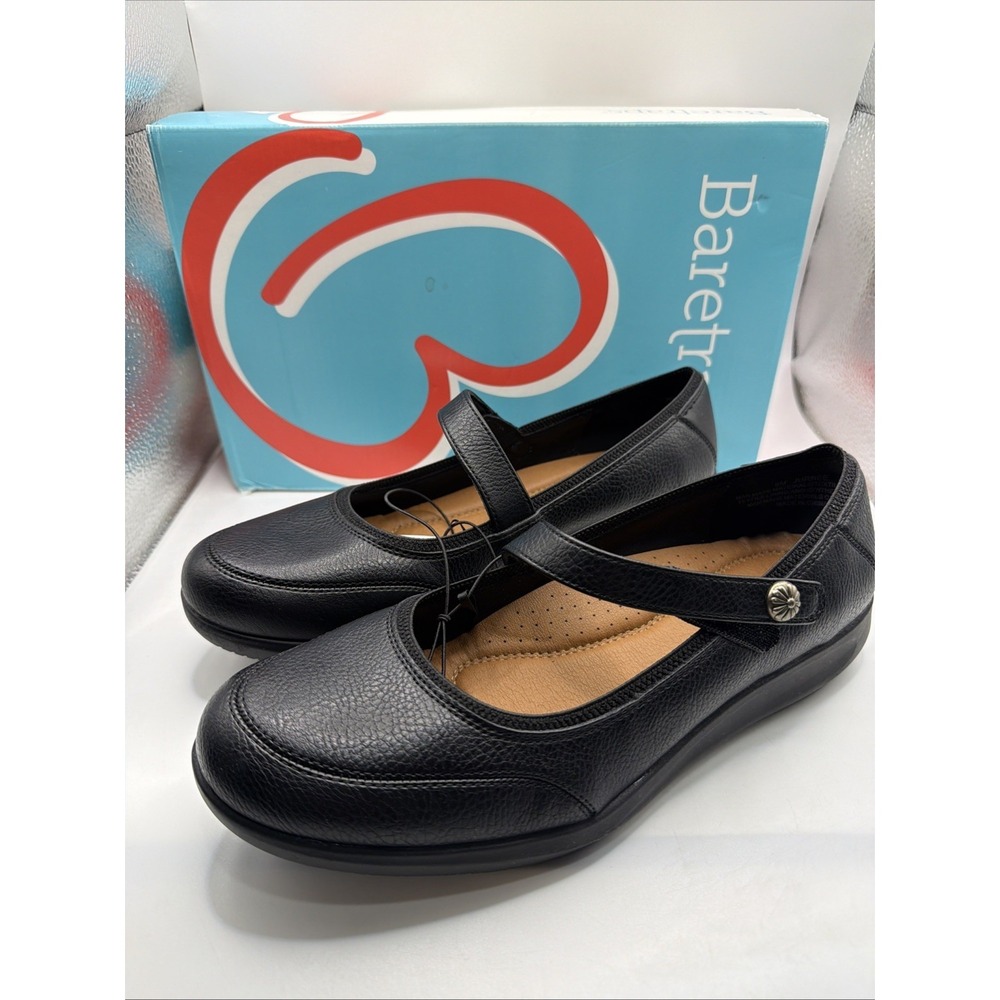 Baretraps Jurnee Flats Women's Black Leather Comfort Hook‎ & Loop. New. Size 6